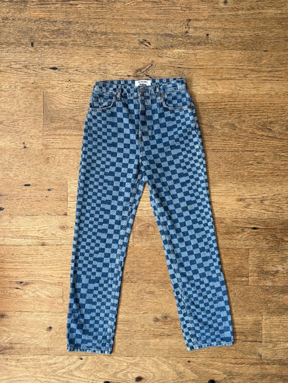 Reformation Blue Checkerboard Straight Leg Jeans | Size 27